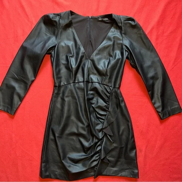 Zara | Dresses | Nwot Zara Leather Dress With Ruffled Detail | Poshmark